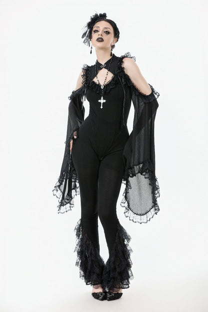 Schwarze Leggings Black Blossom Trousers mit Spitzenelementen von Dark In Love