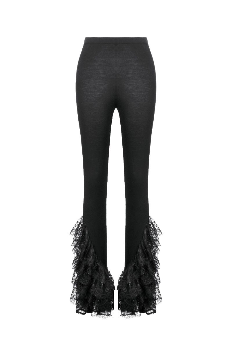 Schwarze Leggings Black Blossom Trousers mit Spitzenelementen von Dark In Love