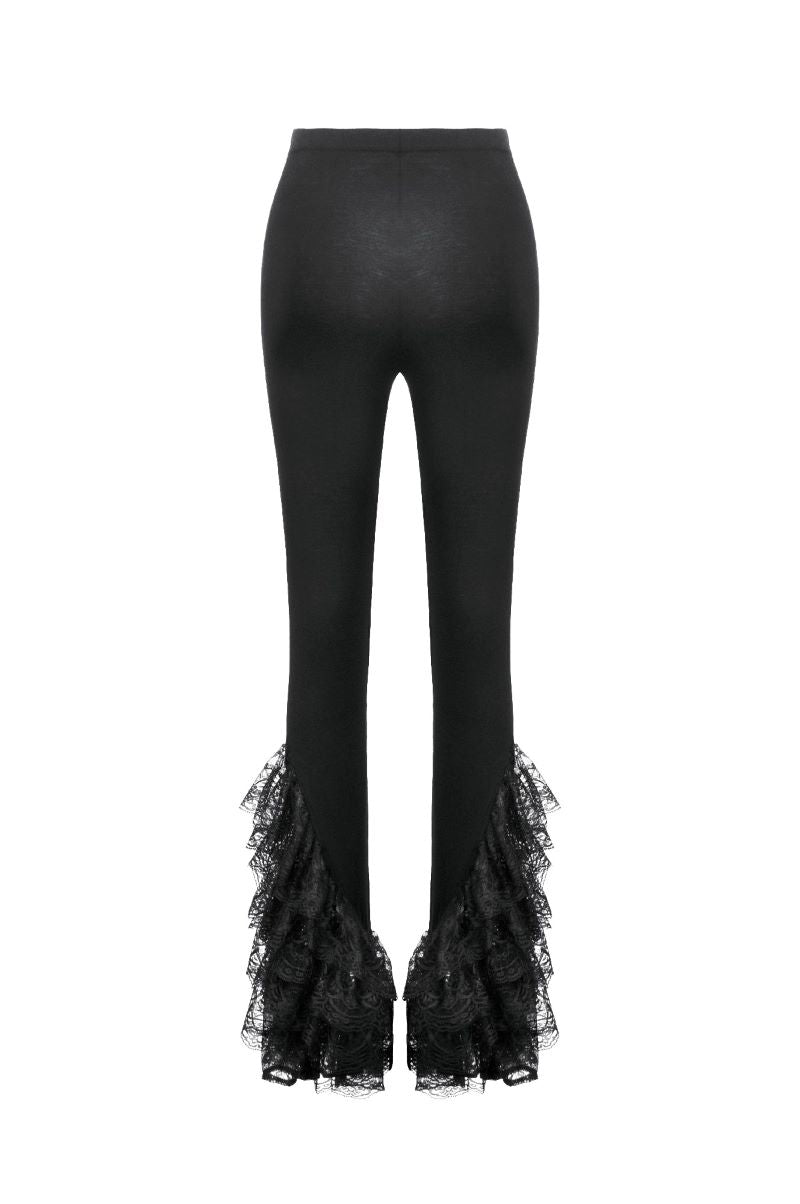 Schwarze Leggings Black Blossom Trousers mit Spitzenelementen von Dark In Love