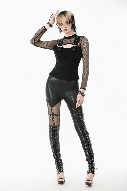 Schwarzes Shirt Blackout Mesh top mit Netzelementen von Dark In Love
