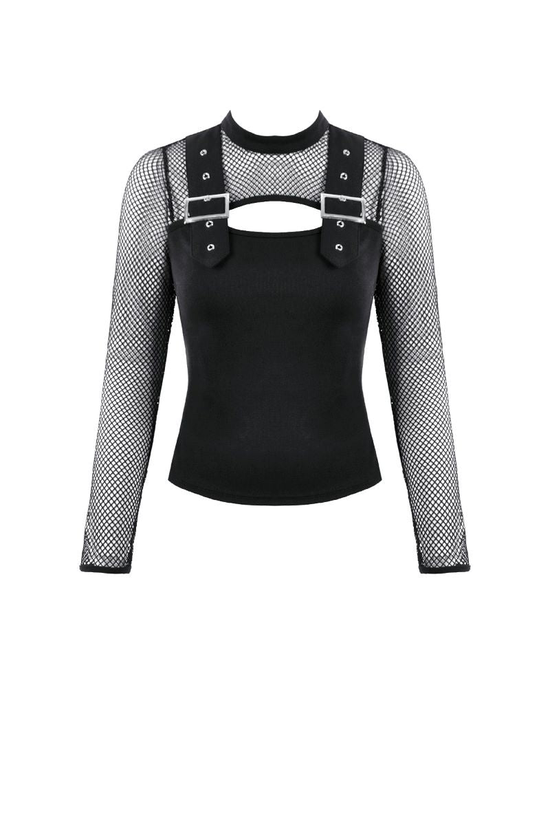 Schwarzes Shirt Blackout Mesh top mit Netzelementen von Dark In Love