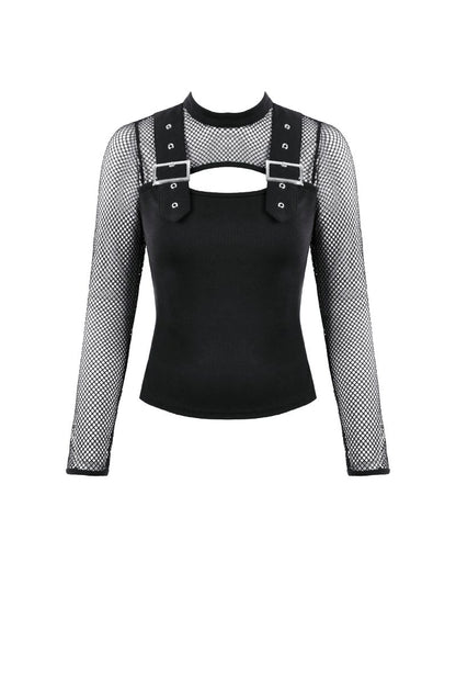 Schwarzes Shirt Blackout Mesh top mit Netzelementen von Dark In Love