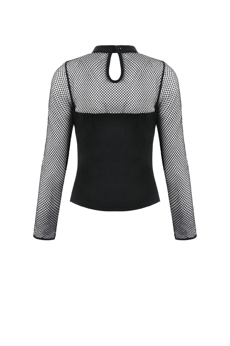 Schwarzes Shirt Blackout Mesh top mit Netzelementen von Dark In Love