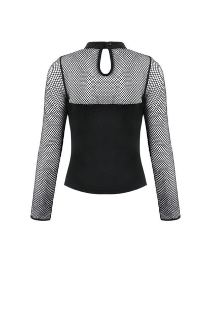 Schwarzes Shirt Blackout Mesh top mit Netzelementen von Dark In Love