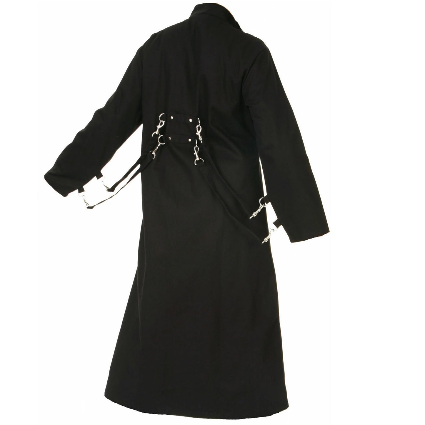 Schwarzer Mantel BUCKLE LONG COAT mit Schnallen an der Vorderseite mit Colours Branding