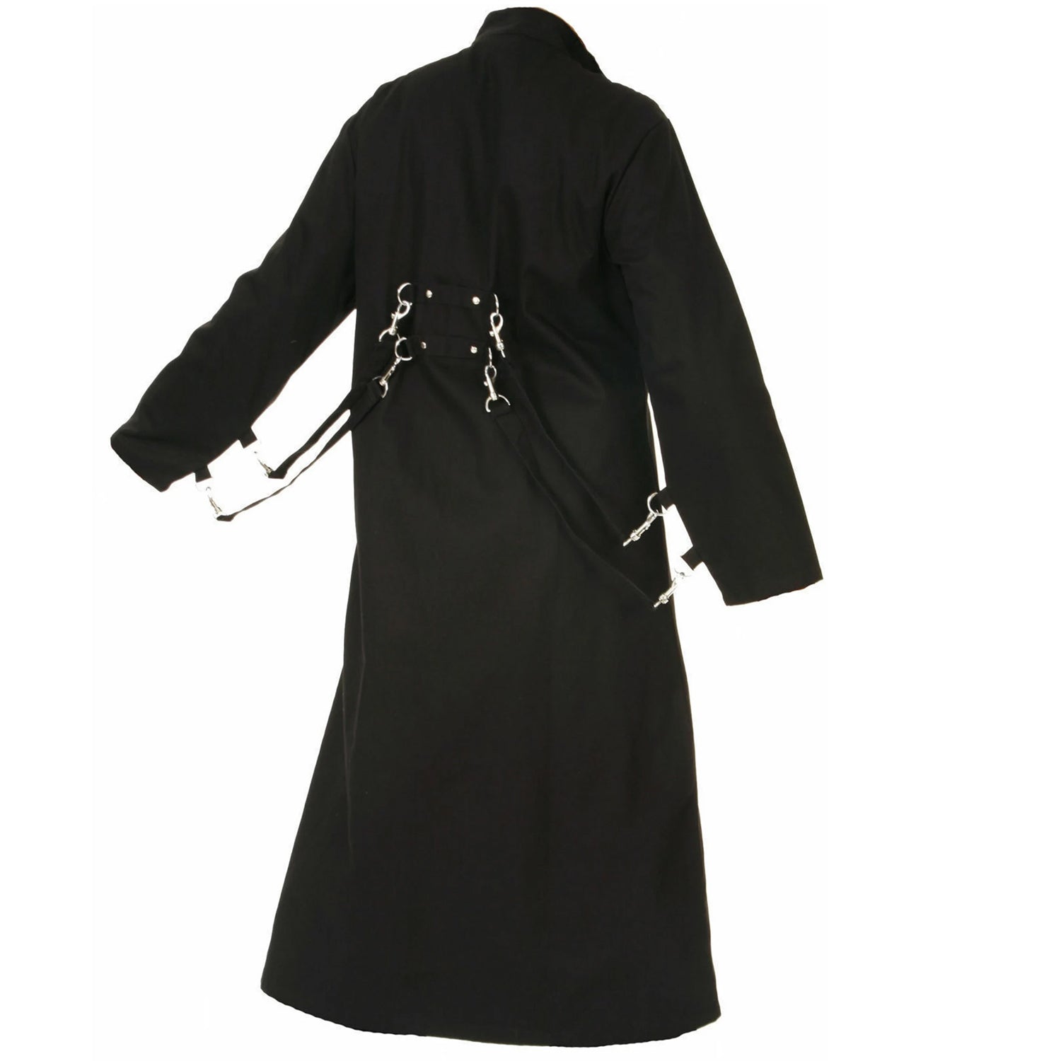 Schwarzer Mantel BUCKLE LONG COAT mit Schnallen an der Vorderseite mit Colours Branding