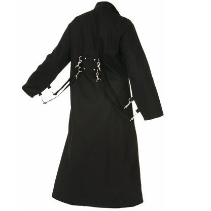 Schwarzer Mantel BUCKLE LONG COAT mit Schnallen an der Vorderseite mit Colours Branding