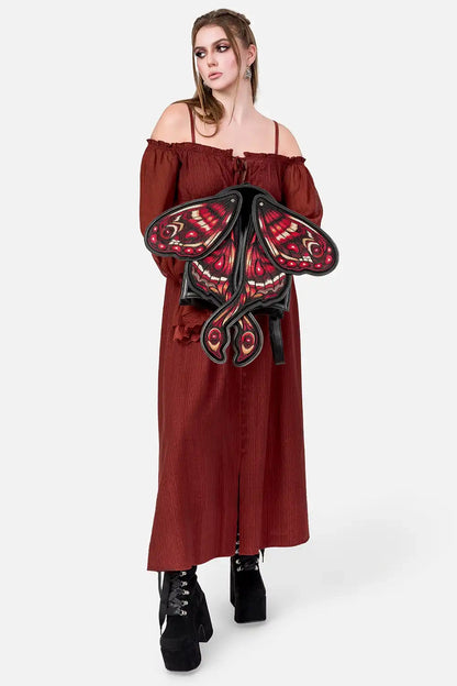 Schwarzer Rucksack CRIMSON MOTH BACKPACK mit beweglichen Mottenflügeln von Restyle