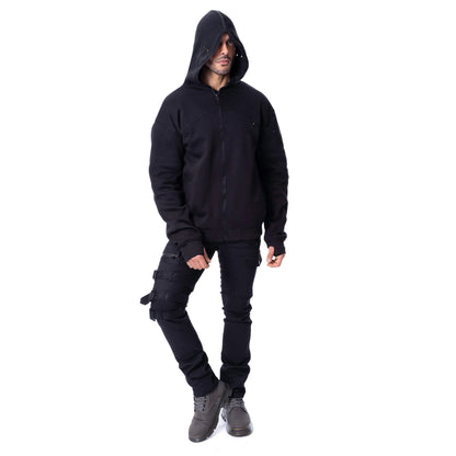 Schwarze Kapuzenjacke CROWE HOOD mit verschließbarer Kapuze von Poizen Industries