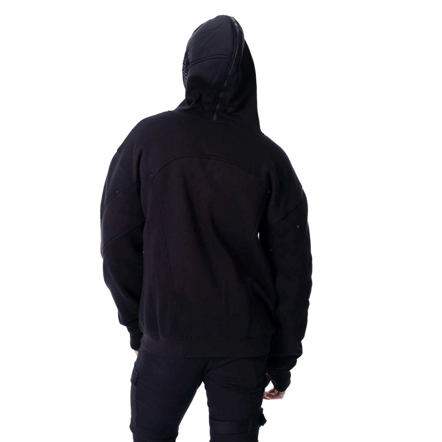 Schwarze Kapuzenjacke CROWE HOOD mit verschließbarer Kapuze von Poizen Industries