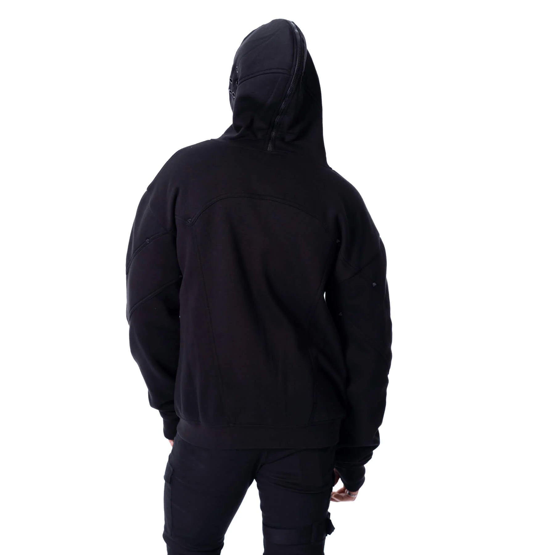Schwarze Kapuzenjacke CROWE HOOD mit verschließbarer Kapuze von Poizen Industries