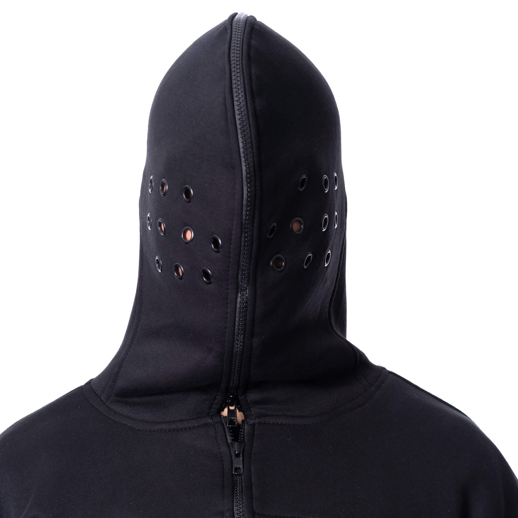 Schwarze Kapuzenjacke CROWE HOOD mit verschließbarer Kapuze von Poizen Industries