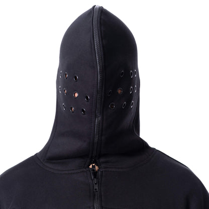 Schwarze Kapuzenjacke CROWE HOOD mit verschließbarer Kapuze von Poizen Industries