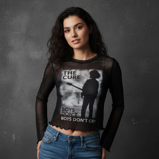 The Cure Boys don´t cry Ladies Long Sleeve Mesh Crop Top