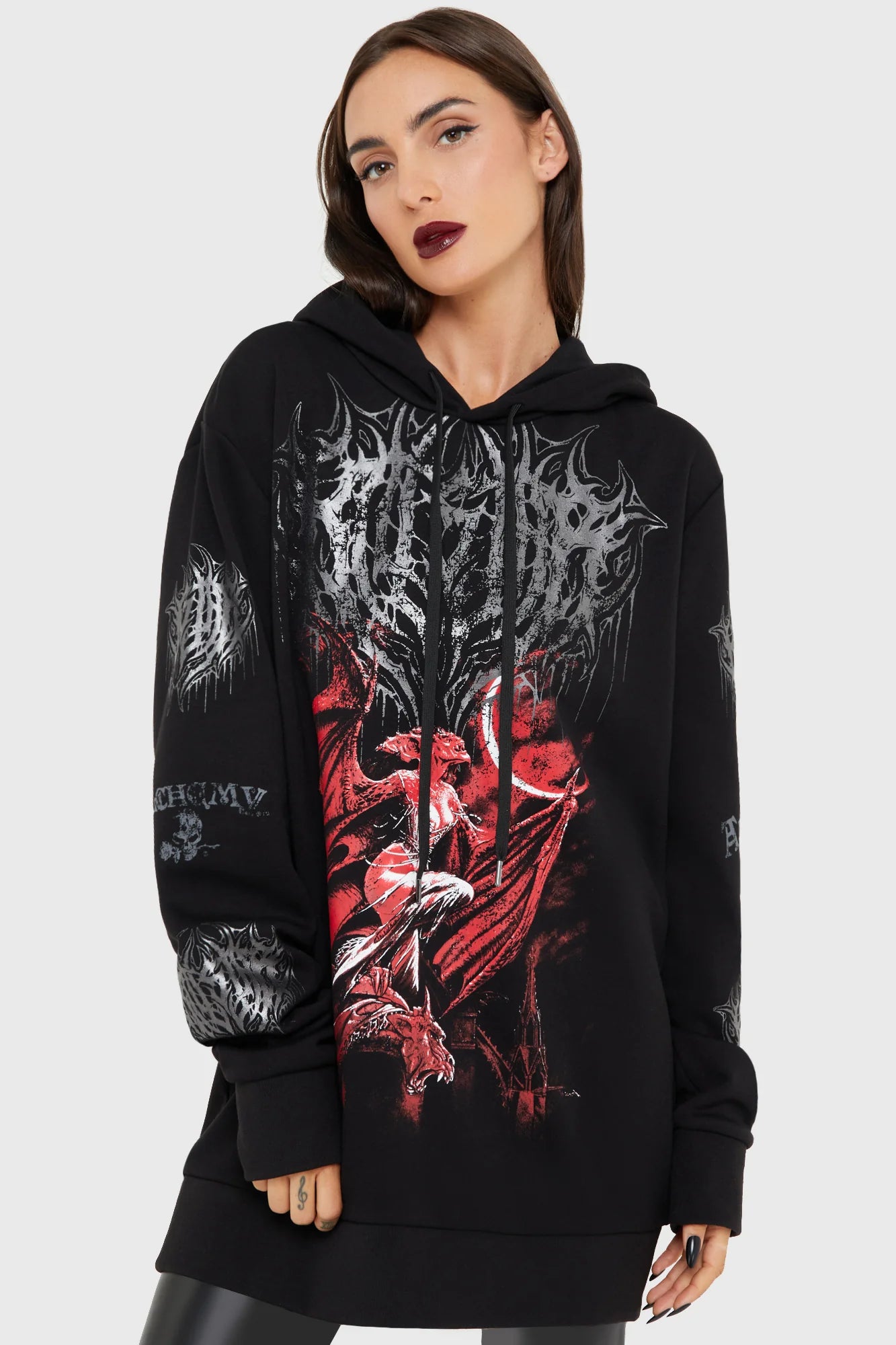 Schwarzer Kapuzenpullover Cusp Of Bathory Hoodie mit Dämonen Print von Killstar