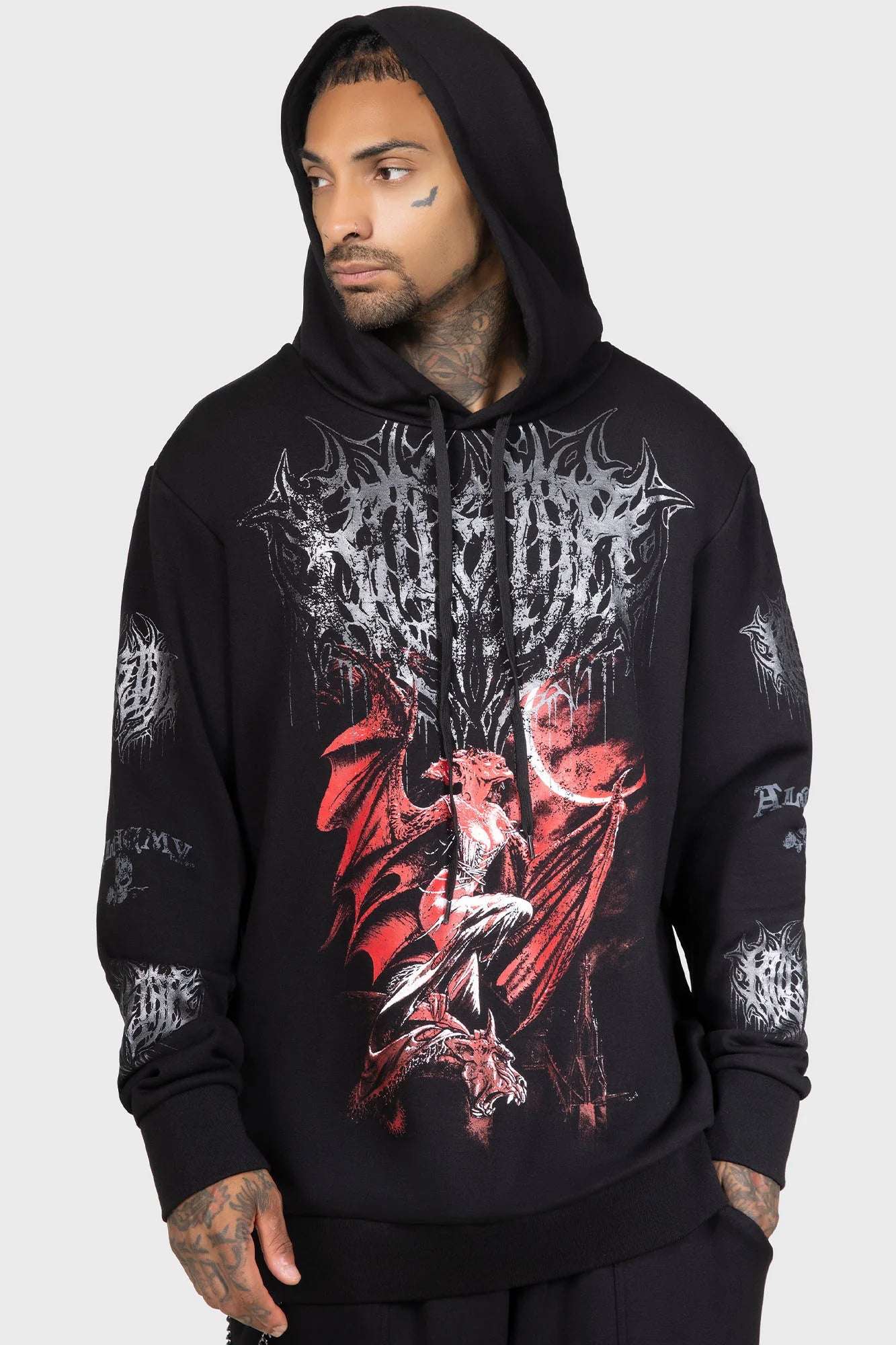 Schwarzer Kapuzenpullover Cusp Of Bathory Hoodie mit Dämonen Print von Killstar