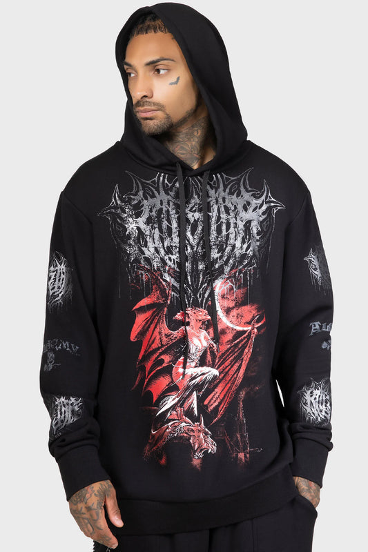 Schwarzer Kapuzenpullover Cusp Of Bathory Hoodie mit Dämonen Print von Killstar