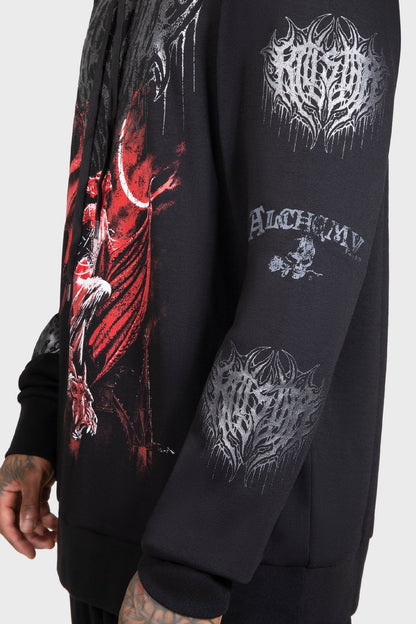 Schwarzer Kapuzenpullover Cusp Of Bathory Hoodie mit Dämonen Print von Killstar