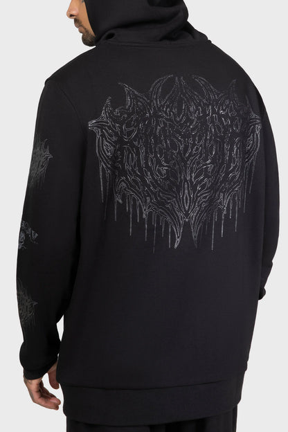 Schwarzer Kapuzenpullover Cusp Of Bathory Hoodie mit Dämonen Print von Killstar