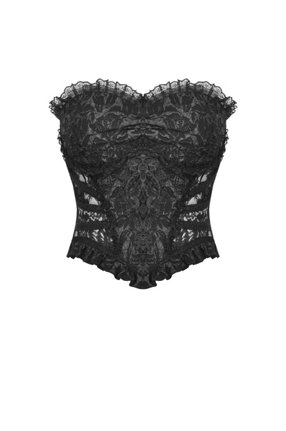 Schwarzes Top MIDNIGHT ROMANCE CORSET aus Spitze von Dark In Love