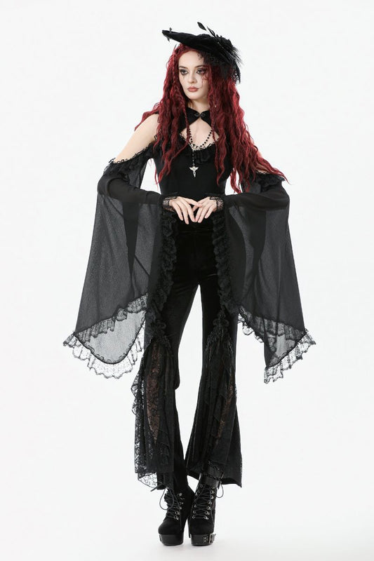 Schwarze Leggings Celestial Darkness Velvet Trousers mit Spitzenelementen von Dark In Love