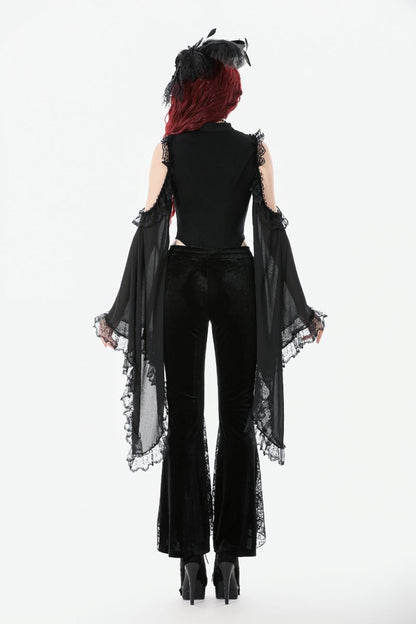 Schwarze Leggings Celestial Darkness Velvet Trousers mit Spitzenelementen von Dark In Love