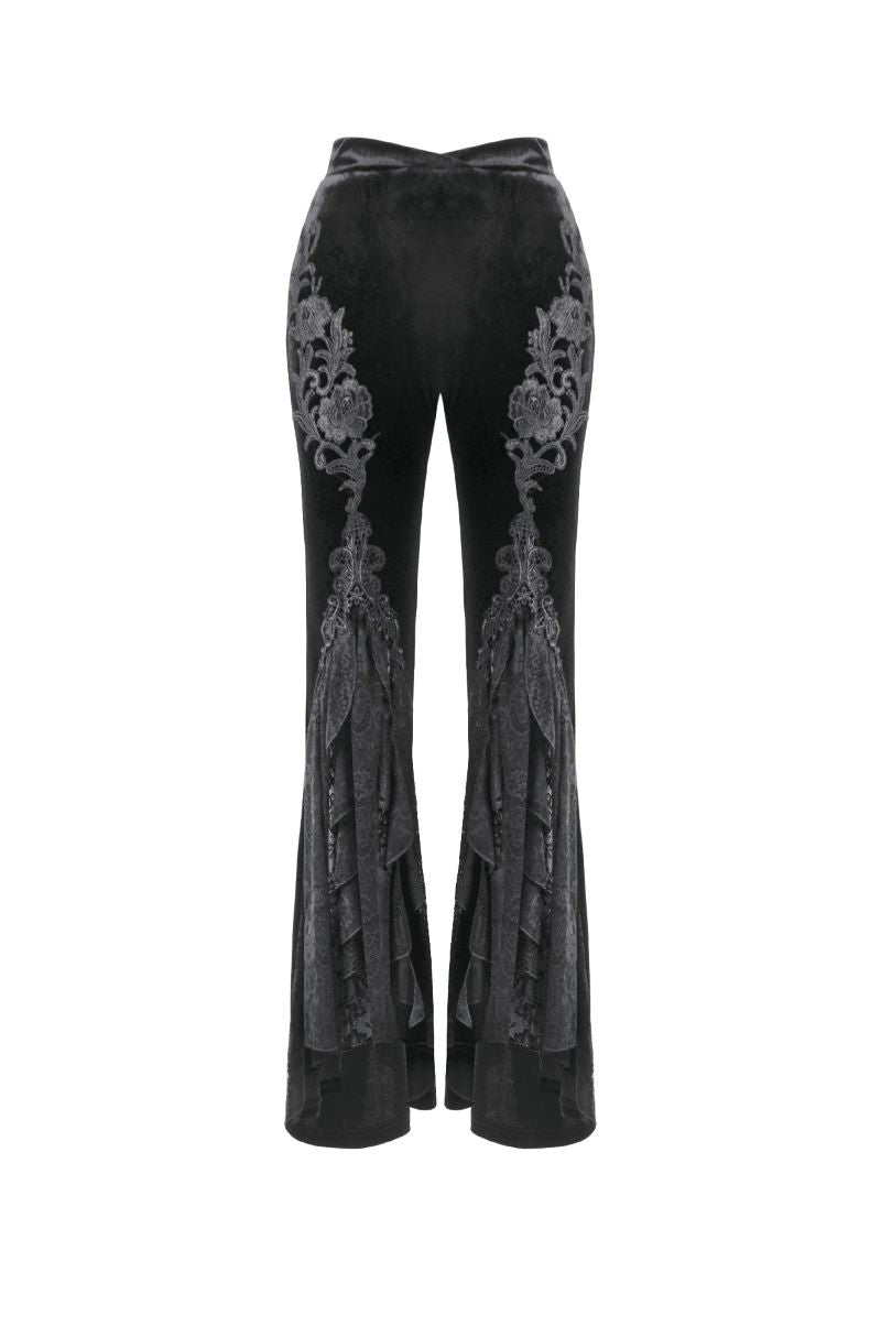 Schwarze Leggings Celestial Darkness Velvet Trousers mit Spitzenelementen von Dark In Love