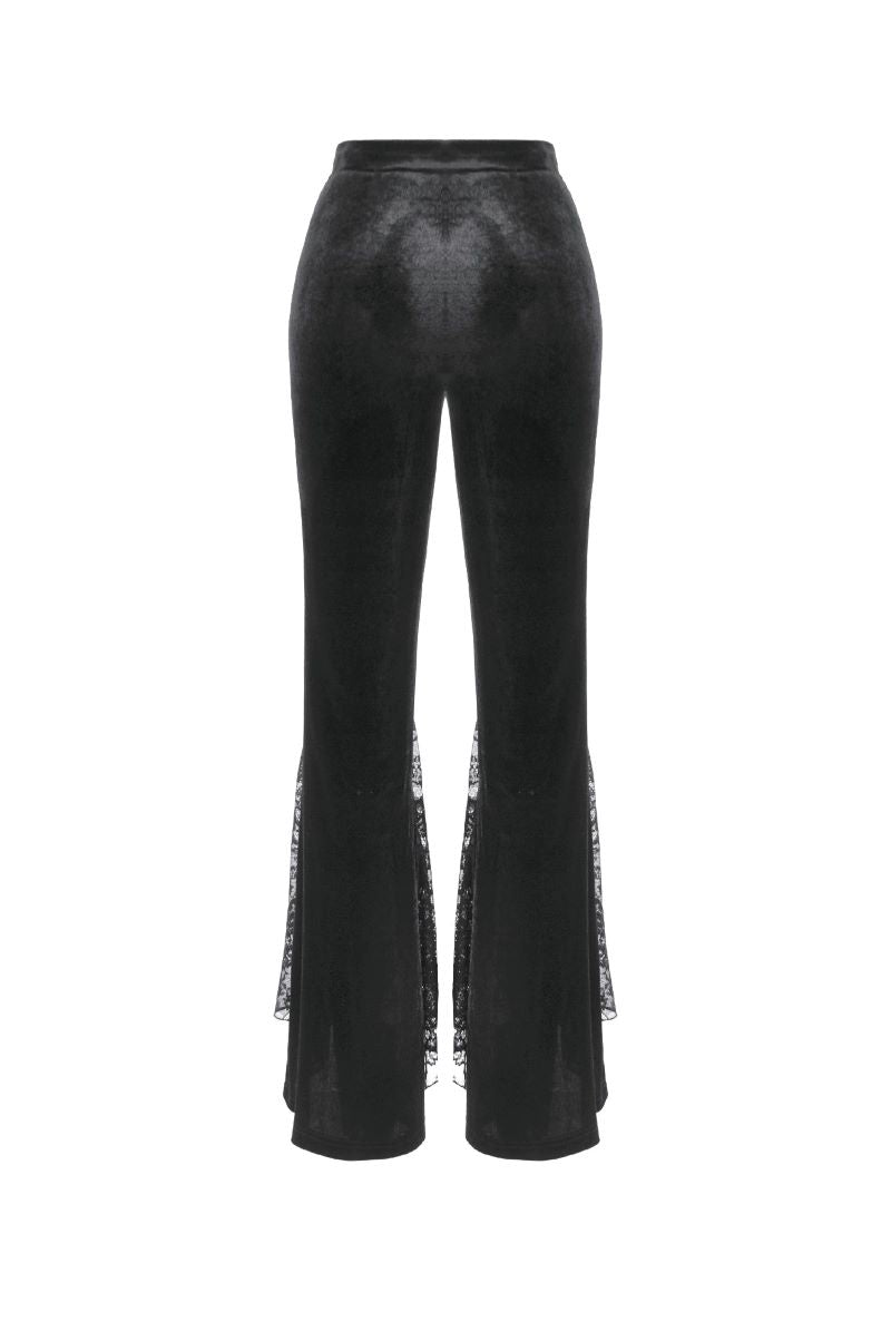 Schwarze Leggings Celestial Darkness Velvet Trousers mit Spitzenelementen von Dark In Love