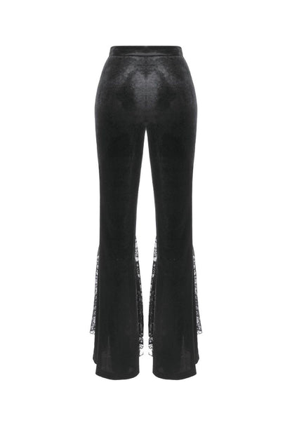 Schwarze Leggings Celestial Darkness Velvet Trousers mit Spitzenelementen von Dark In Love
