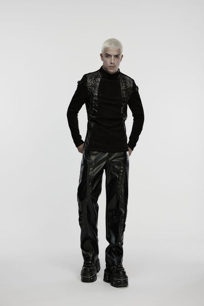 Schwarzes Langarmshirt Cimeries Top mit Kunstlederdetails von Punk Rave