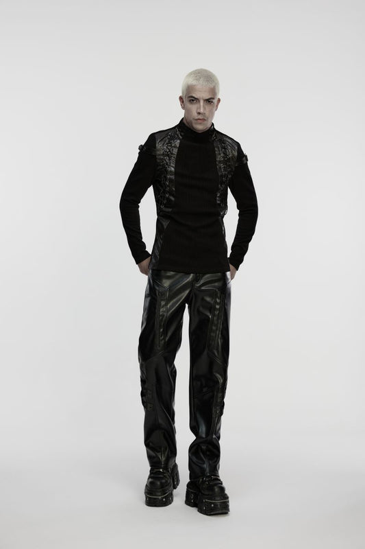 Schwarzes Langarmshirt Cimeries Top mit Kunstlederdetails von Punk Rave