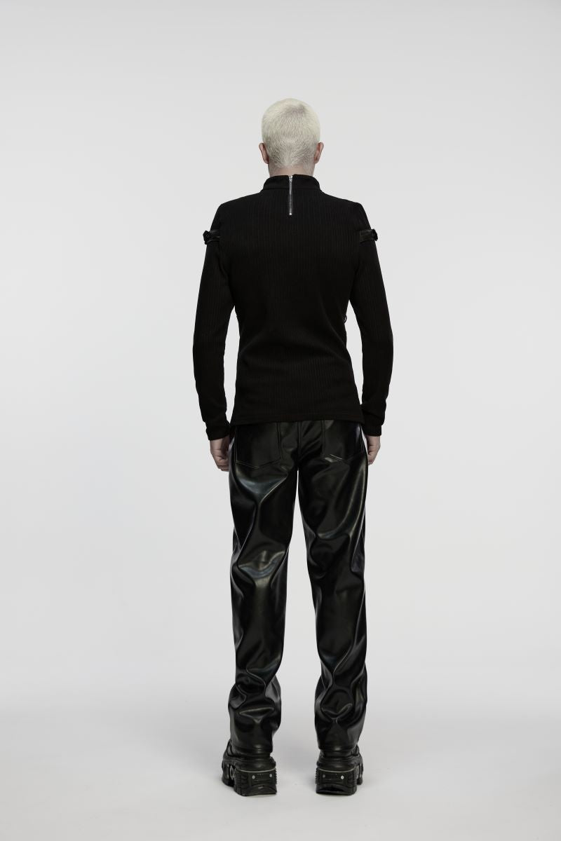 Schwarzes Langarmshirt Cimeries Top mit Kunstlederdetails von Punk Rave