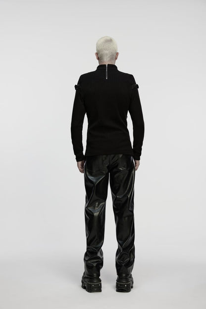 Schwarzes Langarmshirt Cimeries Top mit Kunstlederdetails von Punk Rave