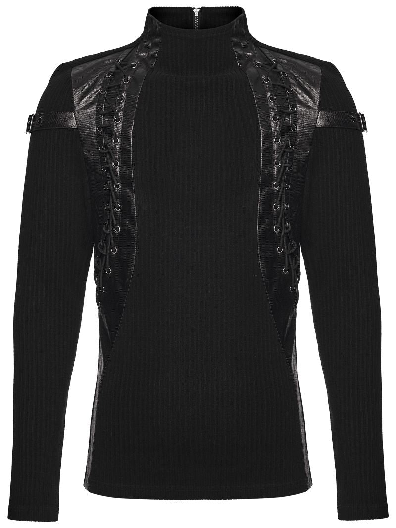 Schwarzes Langarmshirt Cimeries Top mit Kunstlederdetails von Punk Rave