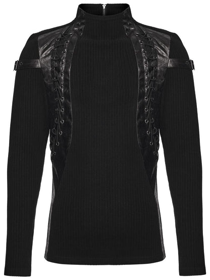 Schwarzes Langarmshirt Cimeries Top mit Kunstlederdetails von Punk Rave