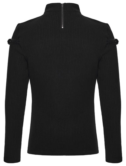 Schwarzes Langarmshirt Cimeries Top mit Kunstlederdetails von Punk Rave