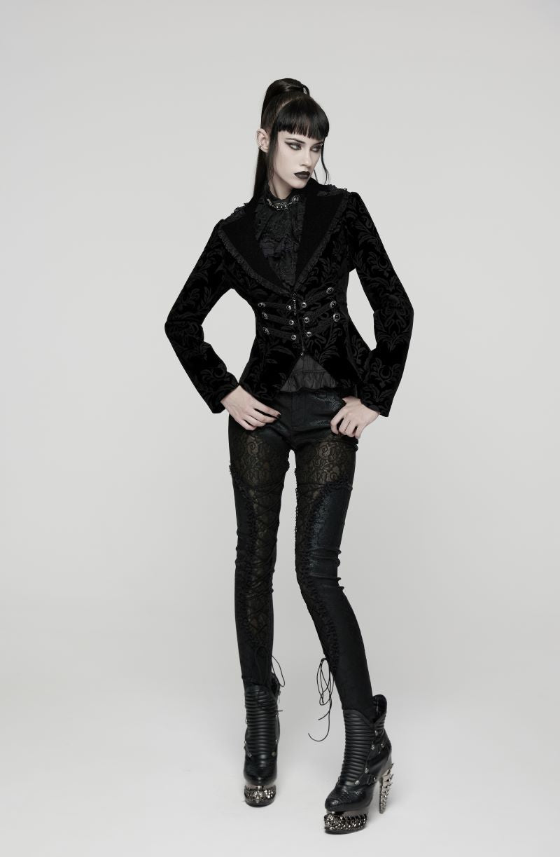 Schwarze Jacke Cthulhu Court Black Velvet Jacket mit Schnürung am Rücken von Punk Rave