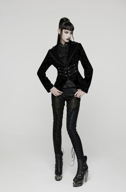 Schwarze Jacke Cthulhu Court Black Velvet Jacket mit Schnürung am Rücken von Punk Rave