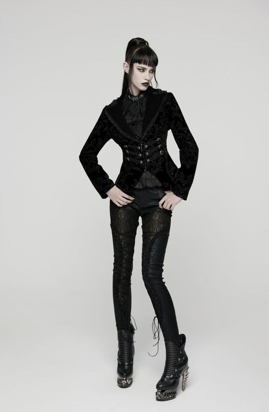 Schwarze Jacke Cthulhu Court Black Velvet Jacket mit Schnürung am Rücken von Punk Rave