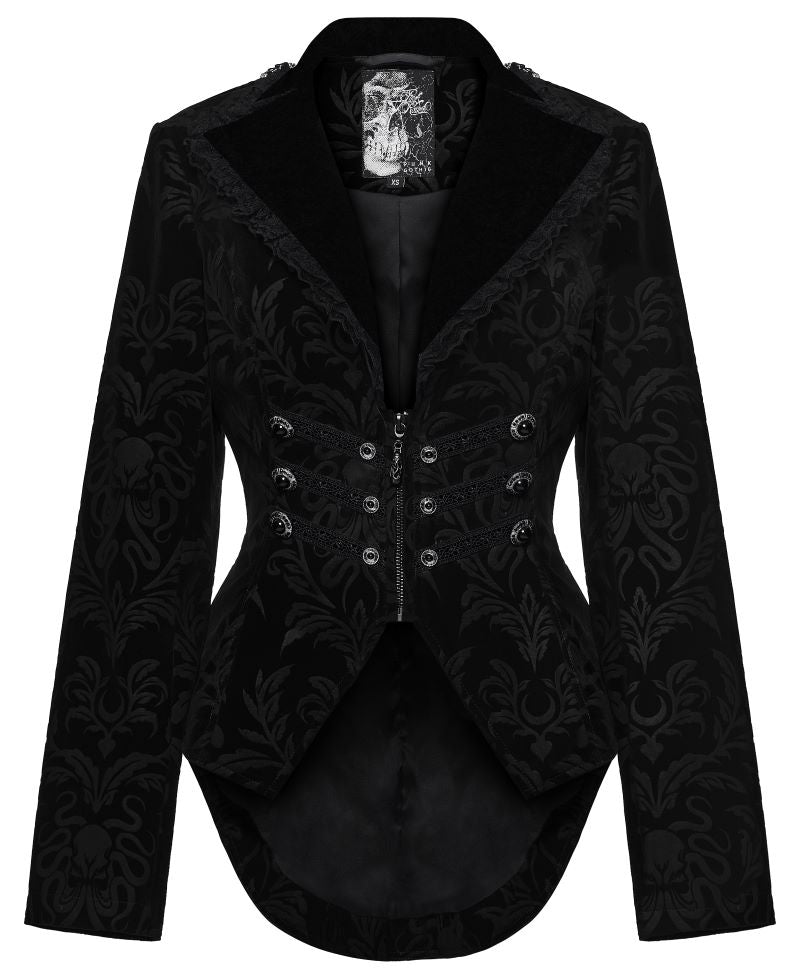 Schwarze Jacke Cthulhu Court Black Velvet Jacket mit Schnürung am Rücken von Punk Rave