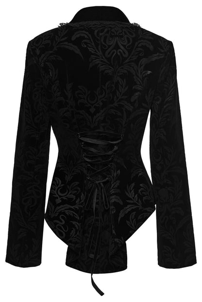 Schwarze Jacke Cthulhu Court Black Velvet Jacket mit Schnürung am Rücken von Punk Rave