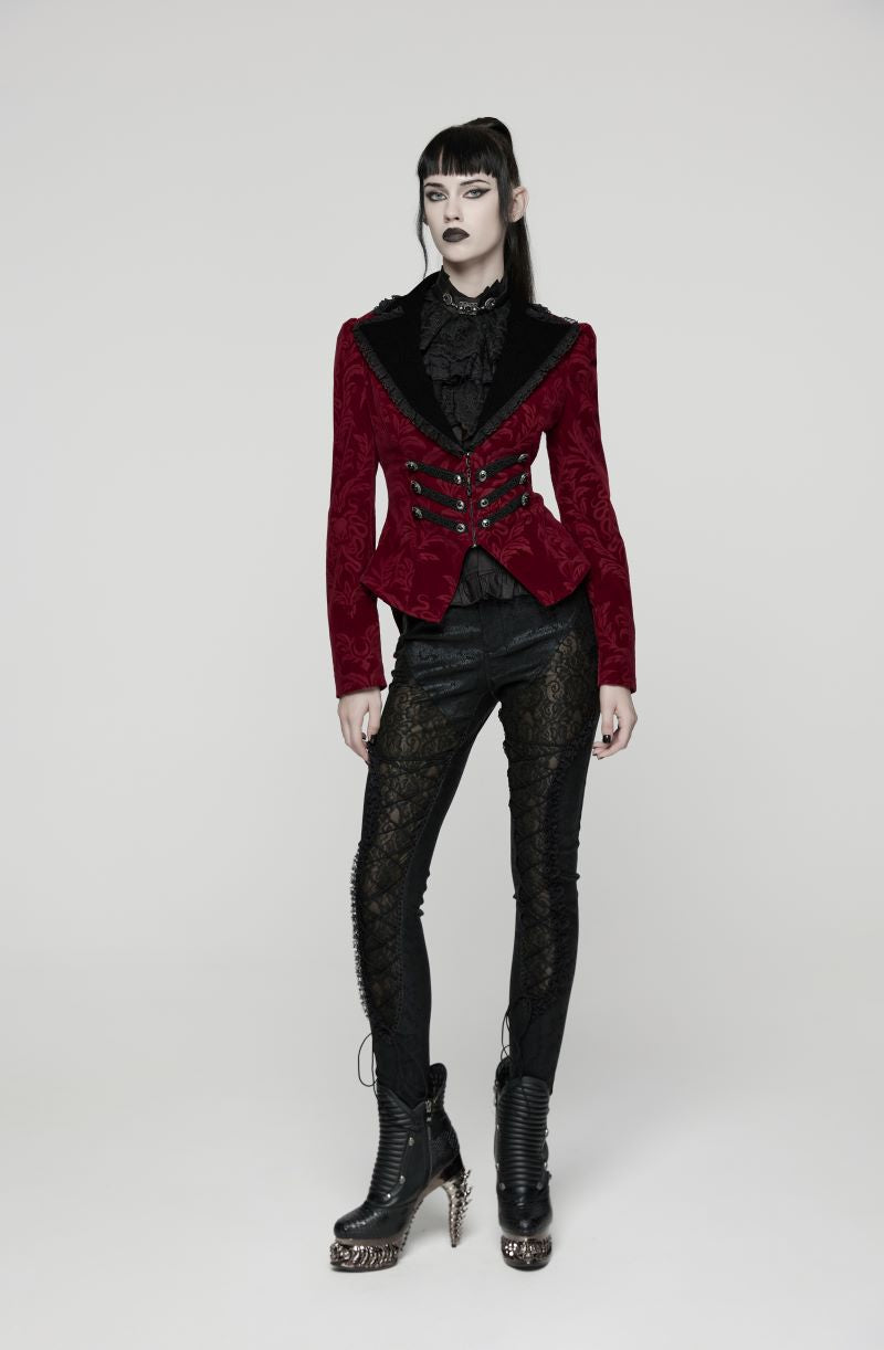 Rote Jacke Cthulhu Court Blood Velvet Jacket mit Schnürung am Rücken von Punk Rave