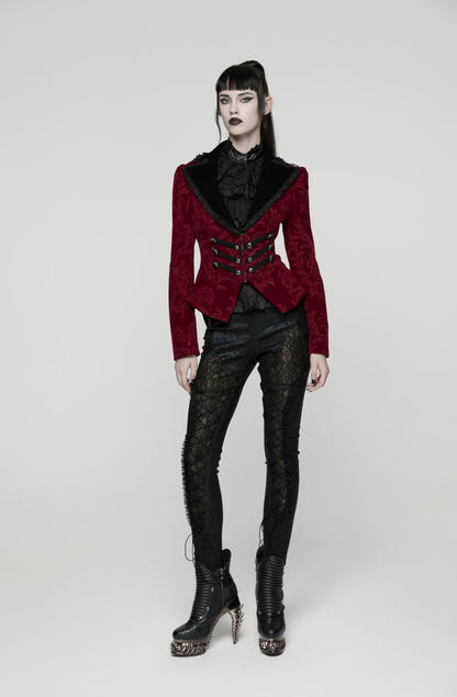 Rote Jacke Cthulhu Court Blood Velvet Jacket mit Schnürung am Rücken von Punk Rave