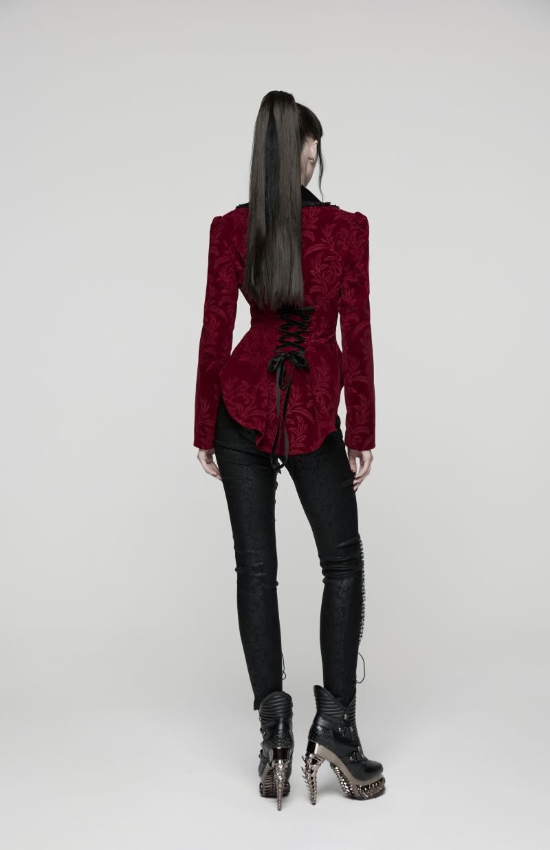 Rote Jacke Cthulhu Court Blood Velvet Jacket mit Schnürung am Rücken von Punk Rave