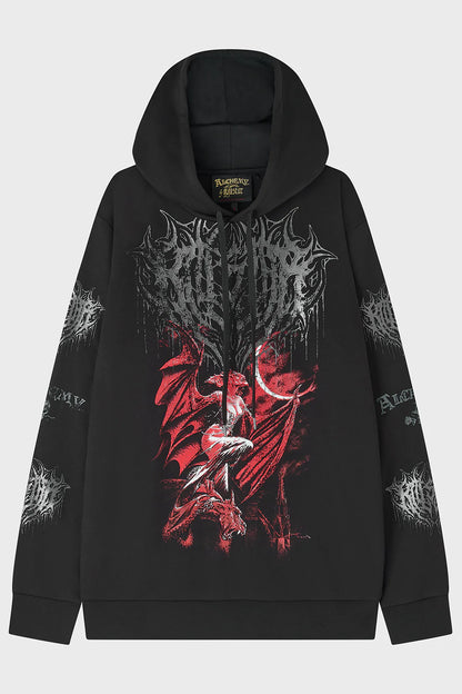 Schwarzer Kapuzenpullover Cusp Of Bathory Hoodie mit Dämonen Print von Killstar