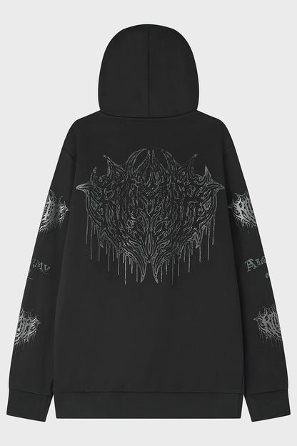 Schwarzer Kapuzenpullover Cusp Of Bathory Hoodie mit Dämonen Print von Killstar