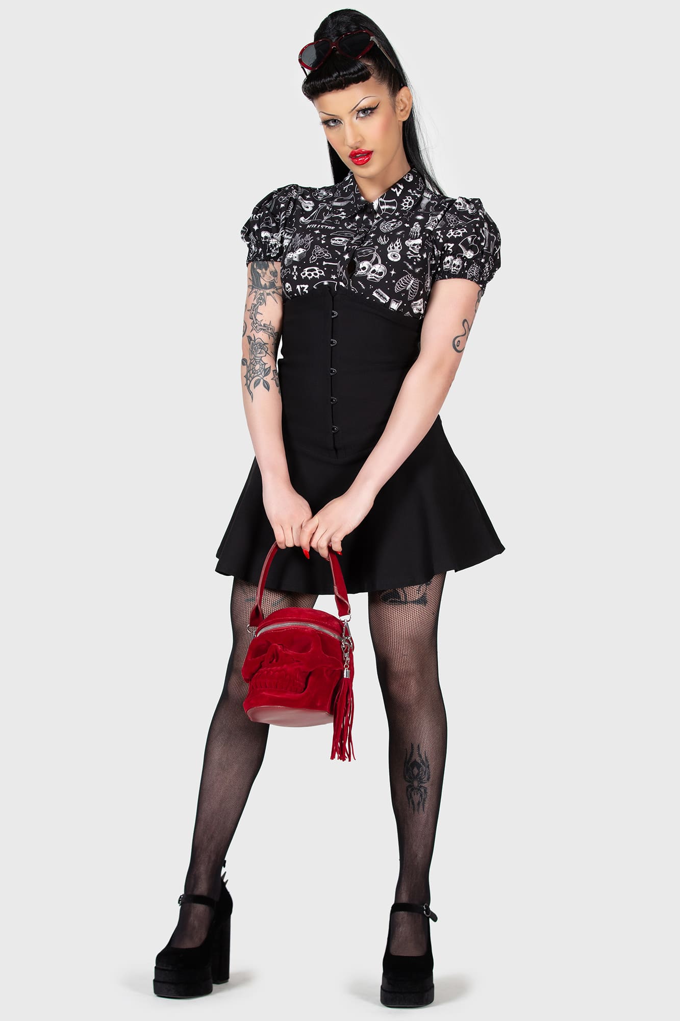 Schwarzer, kurzer Rock DADDY-O CORSET MINI SKIRT im Unterbrustcorsagenstil von Killstar