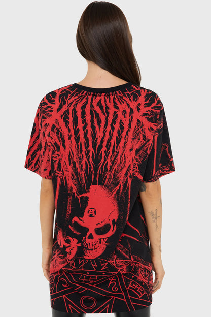 Schwarzes Shirt Dark Catharsis T-Shirt mit okkultem Skelettprint von Killstar