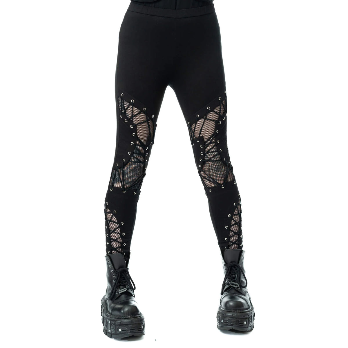 Schwarze Hose DARK LURE LEGGINGS mit Cutouts und Netzelementen von Heartless