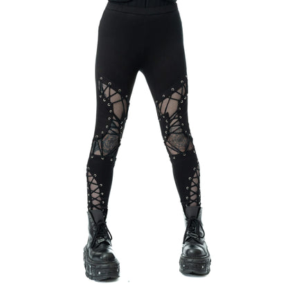Schwarze Hose DARK LURE LEGGINGS mit Cutouts und Netzelementen von Heartless